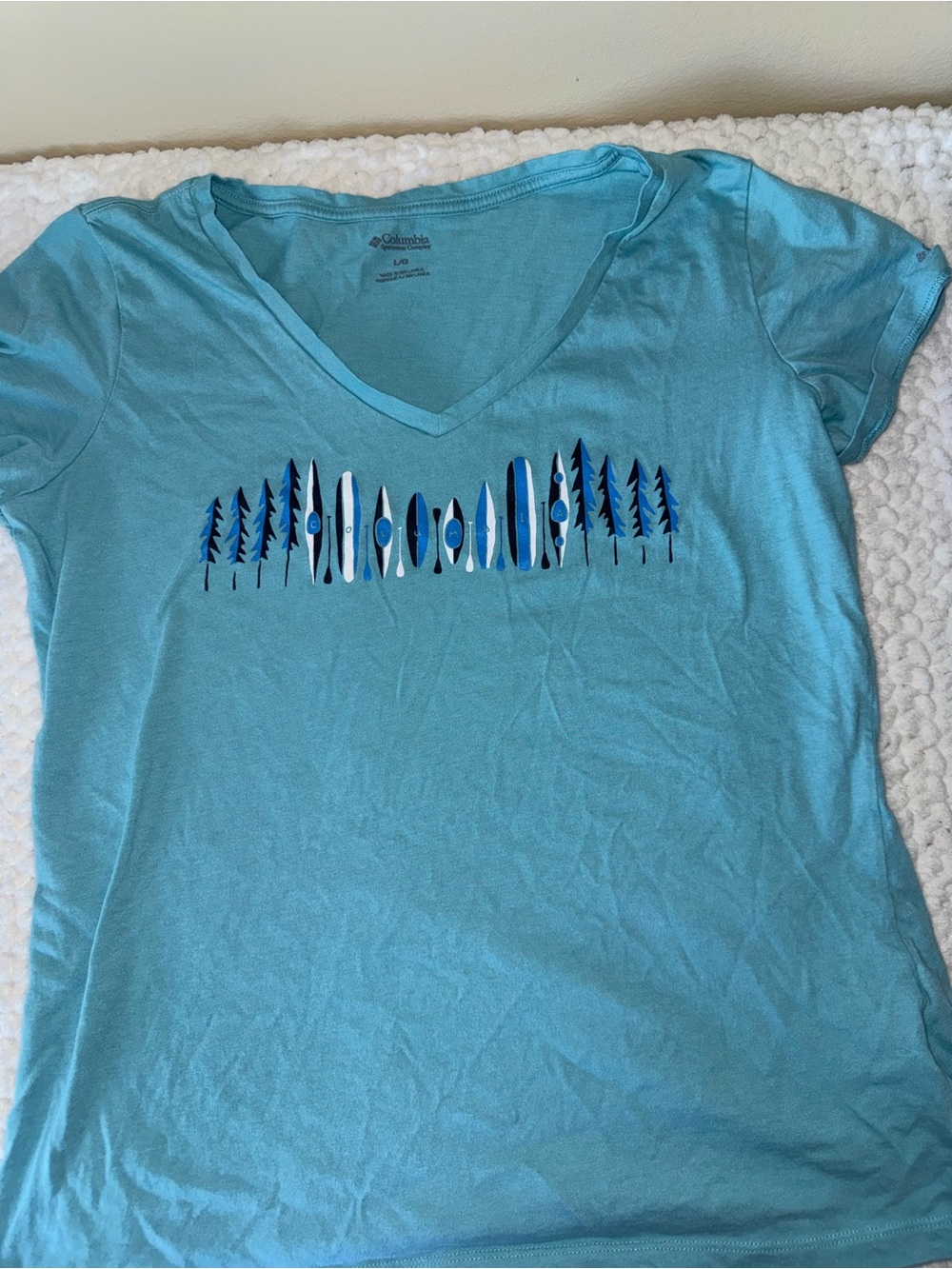 Columbia Women's Light Blue V-Neck Graphic Tee